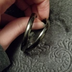3/$15 Medium Shiny Black Hoop Earrings